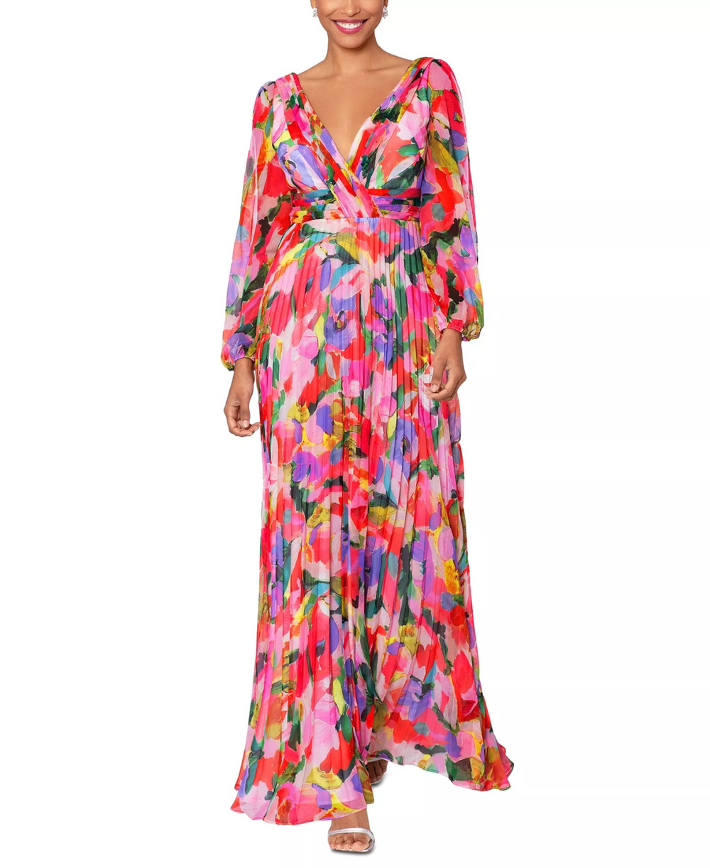 Betsy & Adam Amber Long Sleeve Chiffon Floral Print Floor Length Dress, 10, 279$